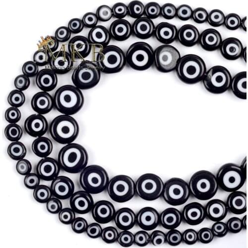 Wholesale 6 8 10mm Black Evil Eye Beads Lampwork Glazed Glass Beads For Jewelry Making Needlework DIY Bracelet Necklace 15inches