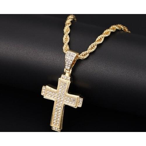 Men Cross Necklace Hip Hop Cross Pendant Necklace With 4mm Zircon Tennis Chain Iced Out Bling Necklaces Women HipHop Jewelry