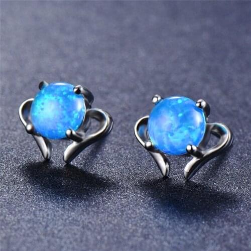 Junxin White/Blue Fire Opal Earrings Heart Stud Earrings Silver Color Boho Jewelry For Women Piercing Earrings