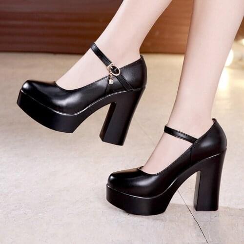 Round head hate heaven high super high heel single shoes 12cm word buckle waterproof platform thick bottom cheongsam