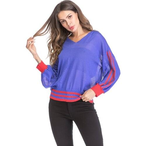 YYFS 2019 Cotton Womens T-shirt Fashion Street Style V-neck Striped Hollow Perspective Loose Thin Top T-shirts Women T shirts