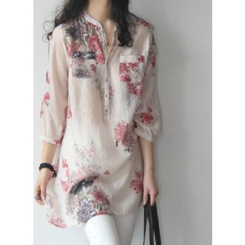 Women Blouses Wholesale Summer Pure Fresh Cotton Flower Loose Seven Long Sleeve Shirt Lend Harajuku Female New JUF0001