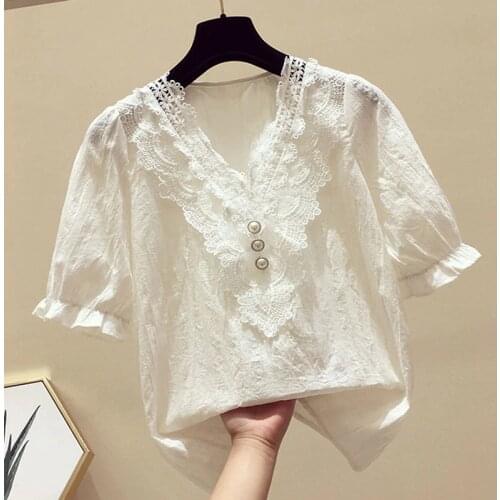 V-Neck Casual Chiffon Blusas Tops Lady Short Sleeve Chiffon Blouses Shirts Women Spring Summer Style Plus Size M-5XL 4XL
