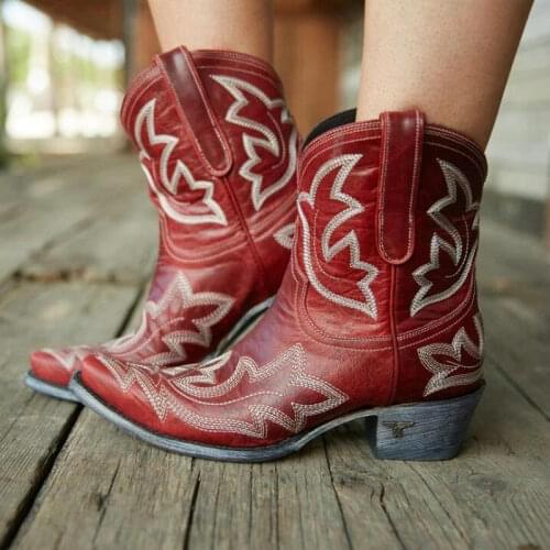 Women Western Boot Winter Middle Tube Knight Lady Retro Rome Slip-On Low Heel Leather Shoes Wide Mid-Calf Cowboy Botas Drop Ship