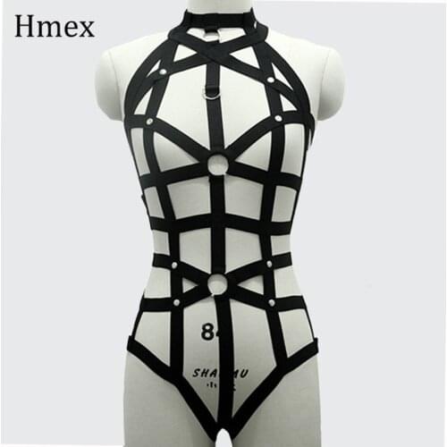 Punk Gothic Womens Body Corset Tie Bra Underwear Belt Set Harness Sexy Garter Bondage Chest Straps Nightclub Party Accessories