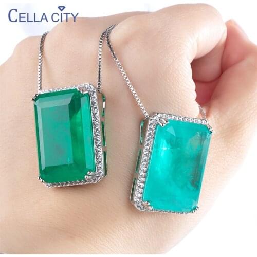 Cellacity Classic 925 sterling silver pendant necklace for charm lady with emerald Paraiba gemstones wedding party gift