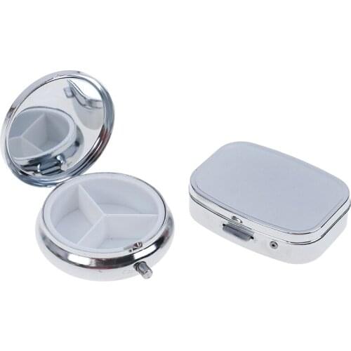 1PCS Medicine Case Tablet Small Metal Round Rectangular Pill Box Container Portable Metal Holder Medicine