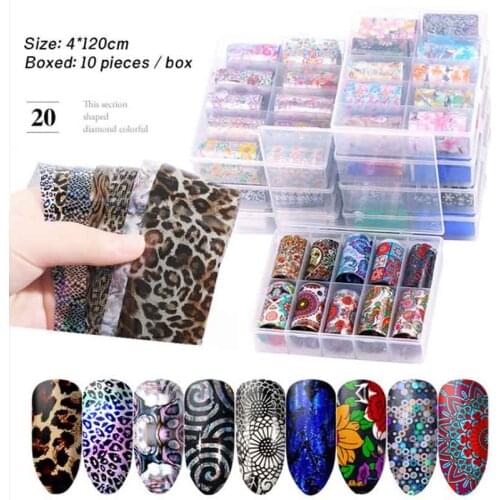 10pcs Leopard Print Nail Foil Sticker Transfer Decals Mixed Manicure DIY Lace Flowers Design Starry Sky
