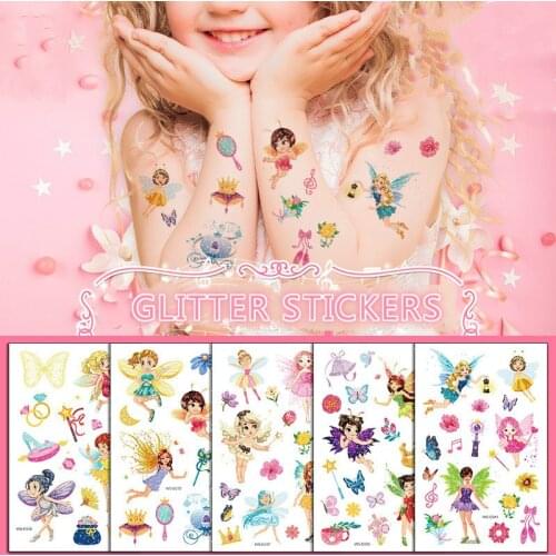 10pcs/Set Fairy Tale Waterproof Glitter Temporary Tattoo Stickers for Children Water Transfer Gift for Kids Pupil Kindergarten