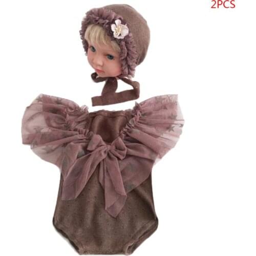 2 Pcs/set Newborn Baby Photo Props Outfits Wraps Hat Clothes Set Infants Full Moon Photography Accessories E65D