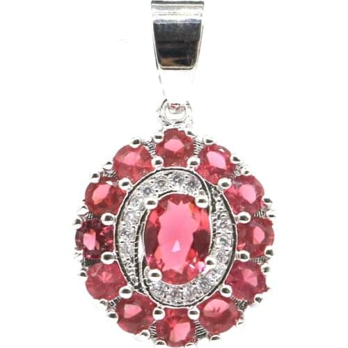 27x16mm Lovely Created White Sapphire Cubic Zirconia Rhodolite Garnet CZ Gift For Girls SheCrown Silver Pendant Daily Wear