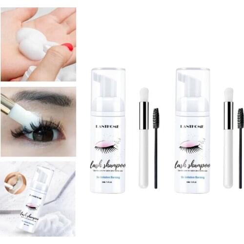 2x Eyelash Extension Shampoo 50ml Foam Cleanser for Remove Eye Makeup Salon Eyelash Extensions Brush Shampoo Kit