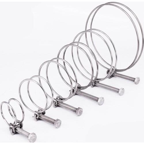 5pcs 11-85mm Double Wire Water Hose Clamp Adjust Pipe Clip SS304 Stainless Steel Tube Pipe Hoop Plumbing Fixture