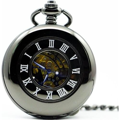 5Pcs/lot Mechanical Pocket Watch Steampunk Skeleton Fob Chain Watch Necklace Pendant Clock For Men Women PJX1283