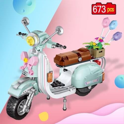 673pcs anime Mini Luxury Motorcycle Sheep Vehicle Model Building Blocks DIY Bricks Educational Toys for Children Girls Creatored
