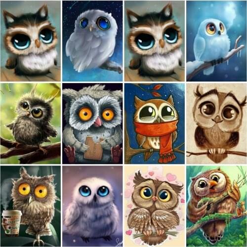 AZQSD Full Round Drill Diamond Painting Owl Handmade Gift Diamond Embroidery Animals Mosaic Picture Of Rhinestones Home Decor