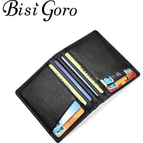 BISI GORO RFID Credit Card Holder Wallet Super Slim Soft Wallet Genuine Leather Purse Card Holders Men Wallet Slim Money Bag