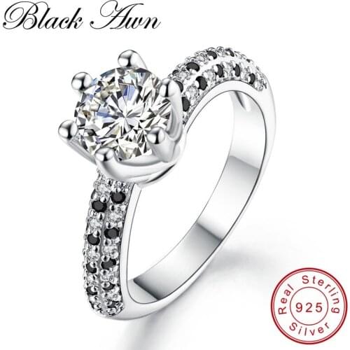 [BLACK AWN] Neo-Gothic 4.2g High Quality 925 Sterling Silver Jewelry Trendy Wedding Rings for Women Engagement Ring C165