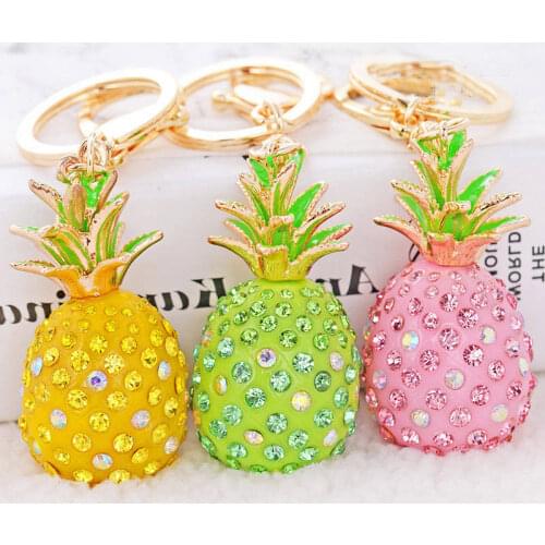 Cute Pineapple Keychain for Women Colors Rhinestone Simulation Fruit Key Chains Men Car Pendant Keychains Girl Kid Bag Key Rings