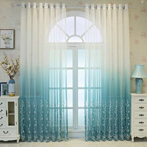 Elegant Gradient Floral Embroidery Sheer Curtains for Living Room Bedroom Grommet Top See Through Window Drape Decoration TJ3986