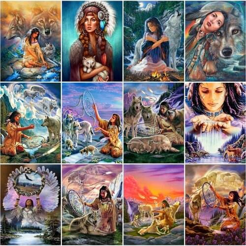 EverShine Diamond Painting Animal Full Square DIY Diamond Embroidery Wolf Rhinestone Mosaic Dreamcatcher Cross Stitch Wall Decor