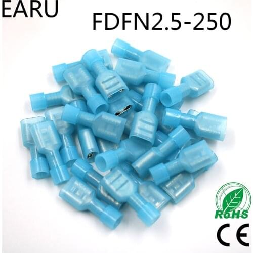 FDFN2-250 FDFN2.5-250 NYLON brass Female Insulated Spade joint Cable Wire Connector 100PCS suit 1.5-2.5mm2 16-14AWG FDFN Plug