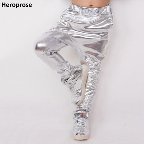 Heroprose New Fashion Childrens 2018 Spring Summer Hip Hop Dance Harem Silver Sports kids Boys Big Crotch Slim Skinny Pants