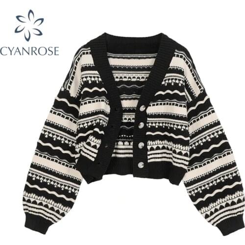 Cardigan Sweater Womens Autumn Winter Casual Vintage V Neck Cardigans Button Long Sleeve Loose Female Knitted Sweaters Top