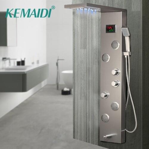 KEMAIDI 12 Choice Black Shower Column Faucet Bath Faucet Temperature Digital Display LED Shower Panel Body Massage System Jets