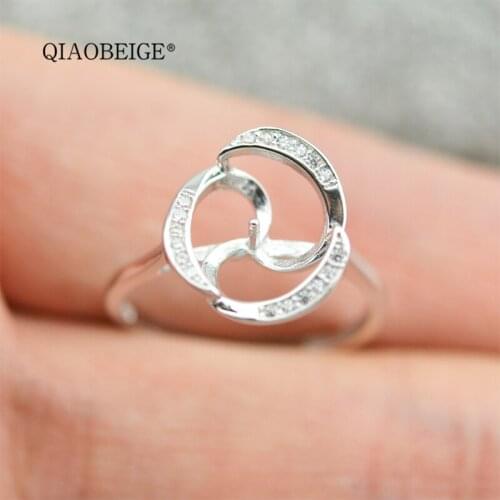 QIAOBEIGE pearl jewelry Mountings Fashion diy natural Freshwater pearl open rings 925 sterling silver jewelry For Women gift