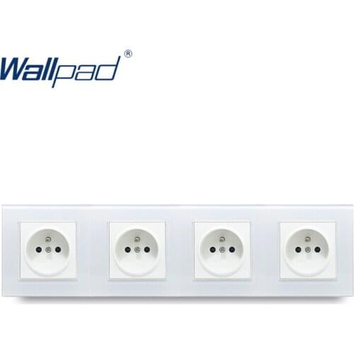 Quadruple French Socket Wallpad Tempered White Glass Panel 16A French 110V-240V 4 Frame EU Wall Socket 344*86MM Size