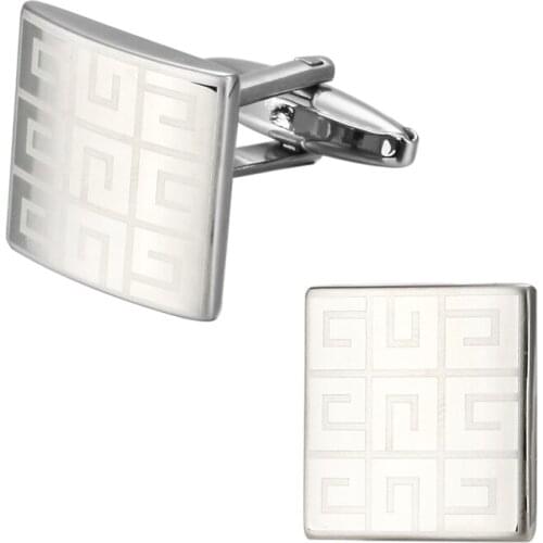 Hot selling high quality brass Laser Metal Silvery Cufflinks square pattern wedding gift brand mens shirt cuff Cufflinks