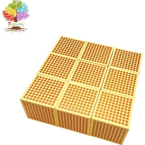 Treeyear Montessori Math Materials 9 Wooden Thousand Cubes, 45 Wooden Hundred Squares for Preschool Early Learning Tool