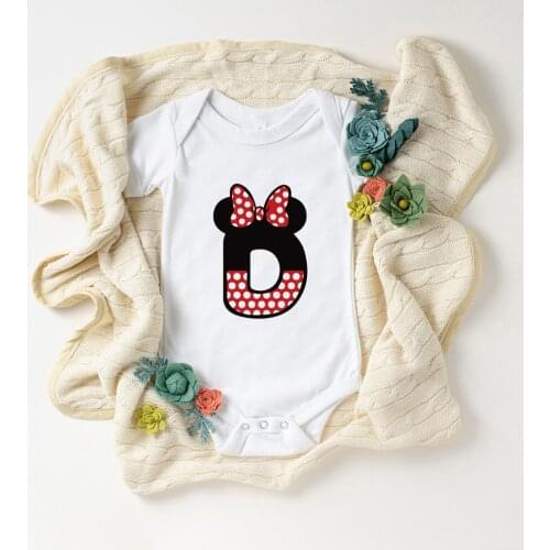Fashion Newborn Clothes Summer Short Sleeve Loose White Soft Minnie Mouse ABC Alphabet Printed Baby Girls Boys Infant Rompers