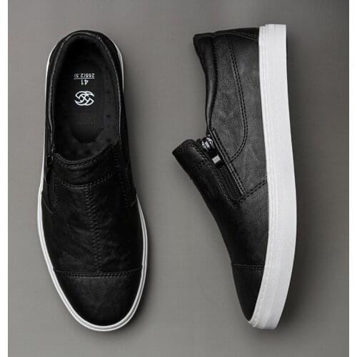 Men PU Leather Casual Shoes Man Driving Shoes Fashion Slip-On Loafers Moccasin Footwear Zipper Flat Shoes Tenis Casual Masculino