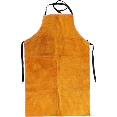 Full Cowhide Leather Electric Welding Apron Bib Blacksmith Apron Yellow Electric Welding Safety Clothing