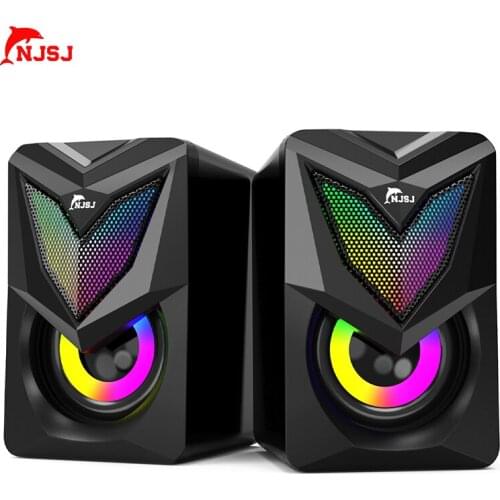NJSJ Computer Speakers For PC Desktop Computer Laptop With Subwoofer RGB Lighting Home Theater System USB Wired SoundBox