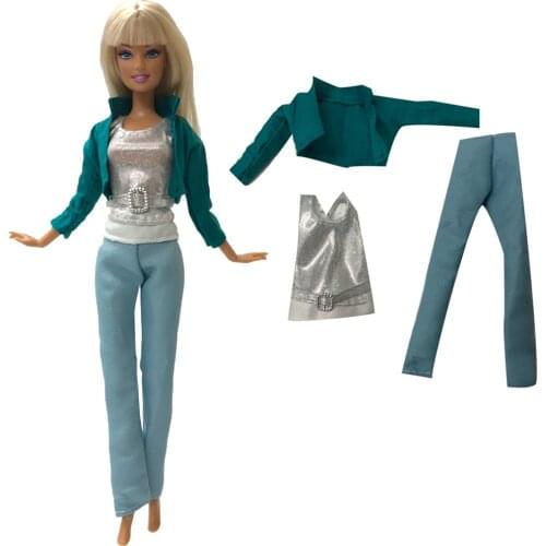 NK 3 Items/Set Doll Dress Blue Model Coat+Fashion Top+ Jeans Noble Model Outfit For Barbie Doll Accessories Toys 83D 3X
