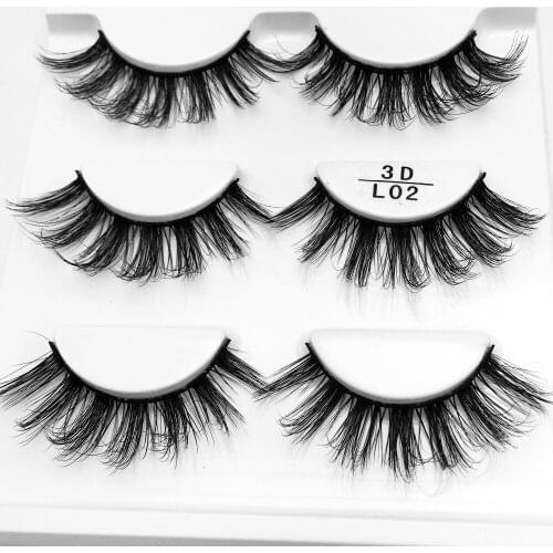 2018 NEW 3 pair 3D Mink eyelashes handmade Mink Lashes natural long Eye Lashes Cross Thick Curl false eyelashes 1cm-1.5cm