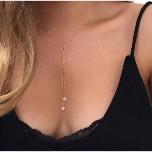 New fashion simple opal crystal necklace female temperament long tassel clavicle chain golden girl birthday gift accessory penda