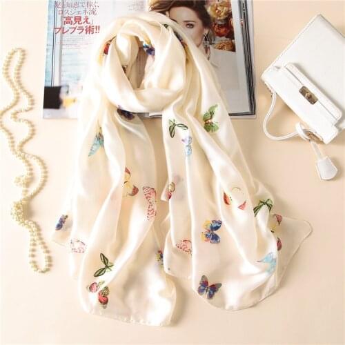New style Spring and summer Fashion headcloth ladies Butterfly print Luxury brand silk shawl women Popular flower beach scarf