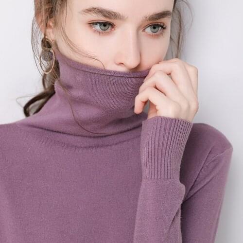 2021 autumn winter cashmere turtleneck sweater womens head high collar sweater womens Pullover solid color large size Jumper