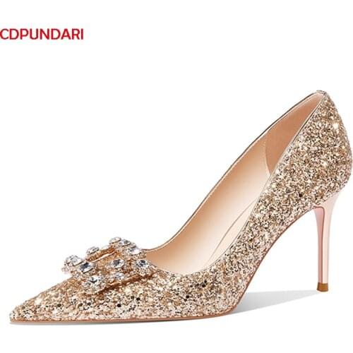 Sexy Stiletto Pointed Toe Luxury High heels Pumps For Women Bling Rhinestone Wedding Shoes Bride Chaussure Femme Talon
