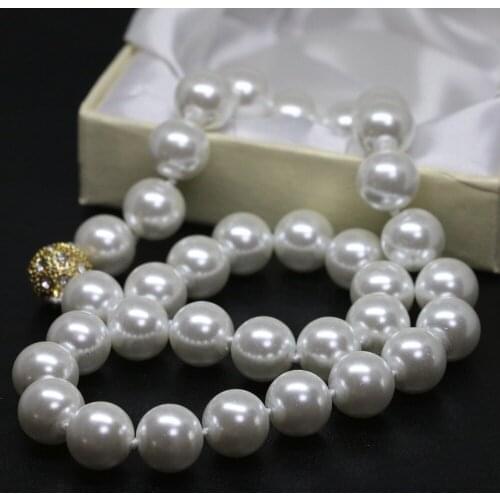 Charms white shell simulated-pearl round beads strand necklace for women 8mm 10mm 12mm 14mm charms chain jewelry 18inch B1443