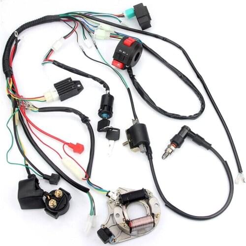 Full Electrics wiring harness CDI Coil Kill Switch C7HSA Spark Plug 50cc 70cc 90cc 110cc 125cc ATV Quad Pit Bike Buggy Go Kart