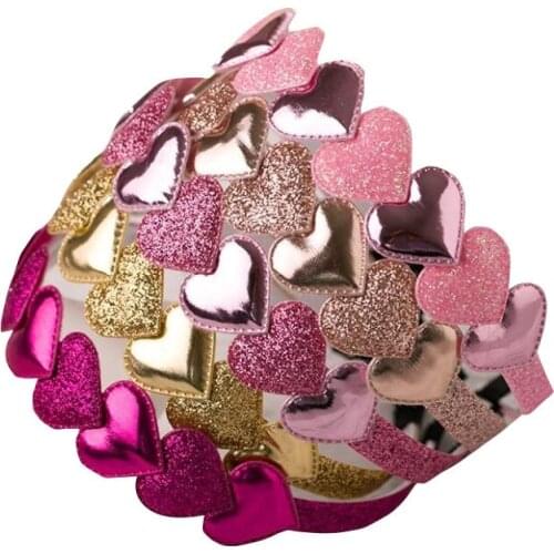 AKWZMLY 1PC Fashion Hair Band Kids Sequin Shiny Heart Headband BB Party Hair Accessories for Girl Solid PU Handmade 1CM Hairband