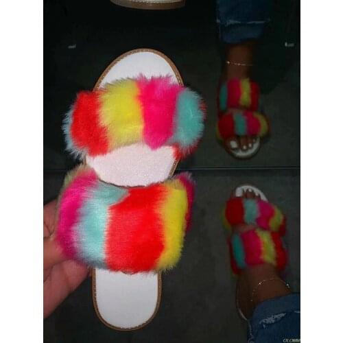 Manufacturers wholesale 2020 spring new colorful fur comfortable wild slippers explosion models wholesale price