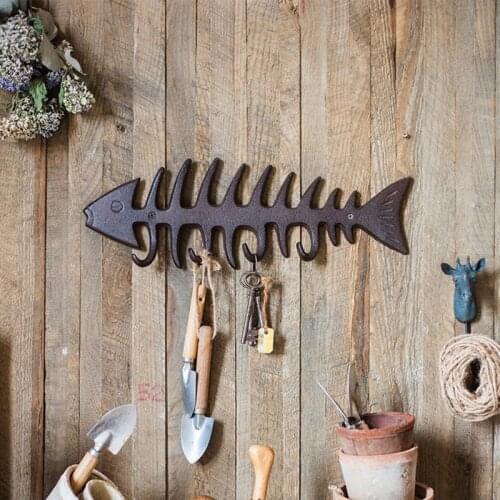 Industrial Style Cast Iron Fishbone Wall Hanger Garden Outdoor Decoration Wall Hook Decorative Country Key Hanger Coat Hooks