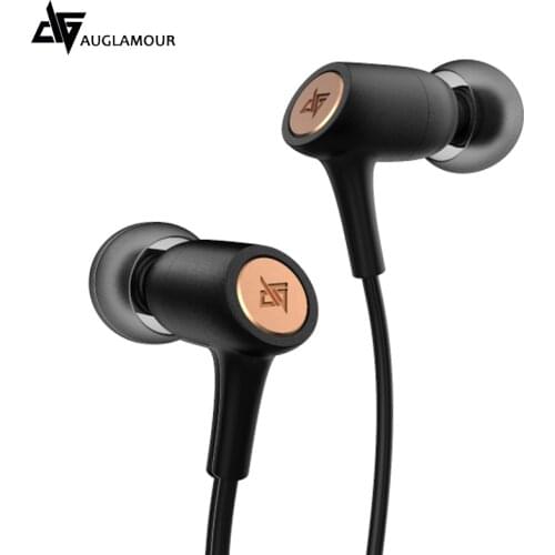 AUGLAMOUR T200 wired hifi 3.5mm plug earphone dynamic noise cancelling earbuds Metal headset remote control with microphone