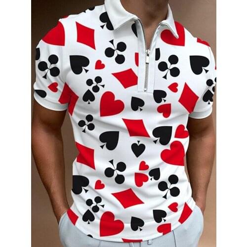 Mens summer Polo shirt digital print casual lapel zipper pullover mens street wear Harajuku fashion short sleeve Polo shirt